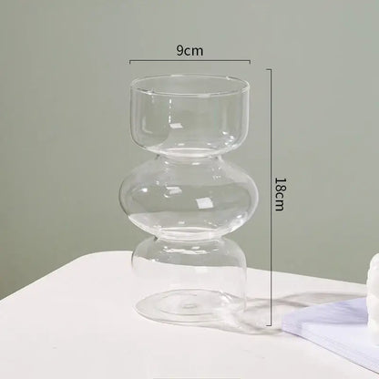 Clear glass vase with stacked rounded sections and modern geometric design for vase home decor by DecorBites™ Nordic Glass Flower Vase