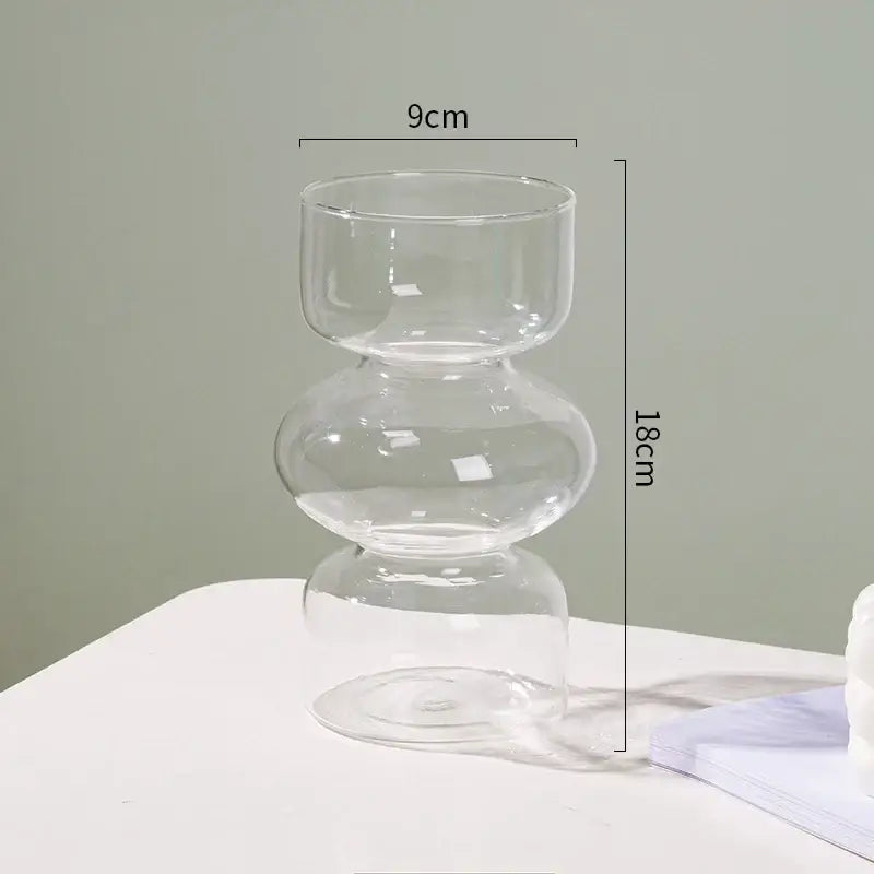 Clear glass vase with stacked rounded sections and modern geometric design for vase home decor by DecorBites™ Nordic Glass Flower Vase