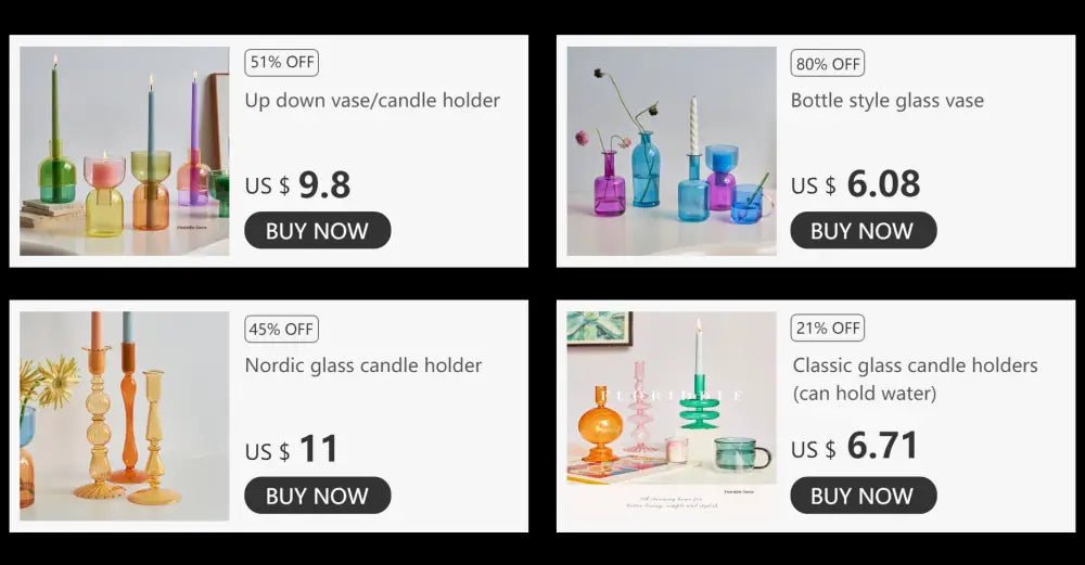 Colorful glass candle holders with a modern minimalist design featured in DecorBites™ vase home decor collection