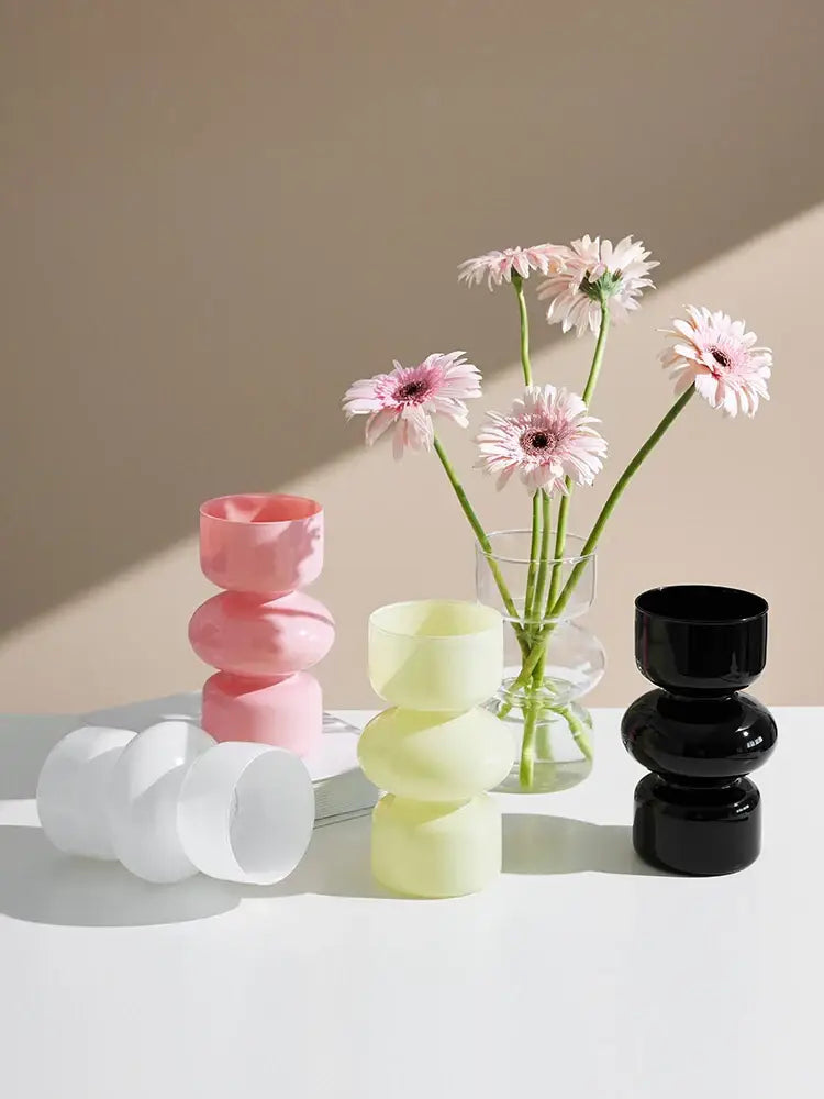 Pastel pink stacked ceramic vase with rounded segmented form by DecorBites™ for elegant vase home decor
