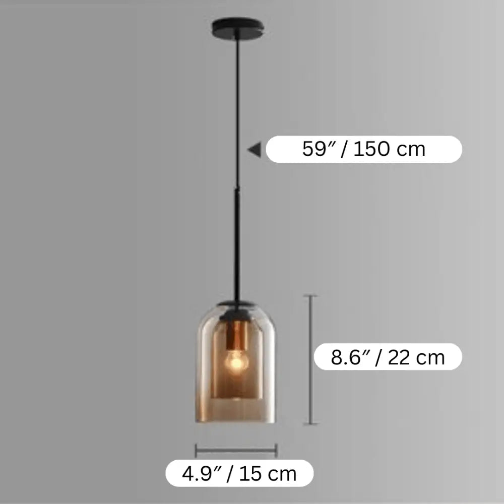 DecorBites™ nordic glass pendant lighting with a sleek black metal rod and amber-tinted bell-shaped glass pendant