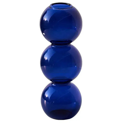 Deep cobalt blue nordic glass vase with three stacked spherical sections from decorbites home decoration gift collection