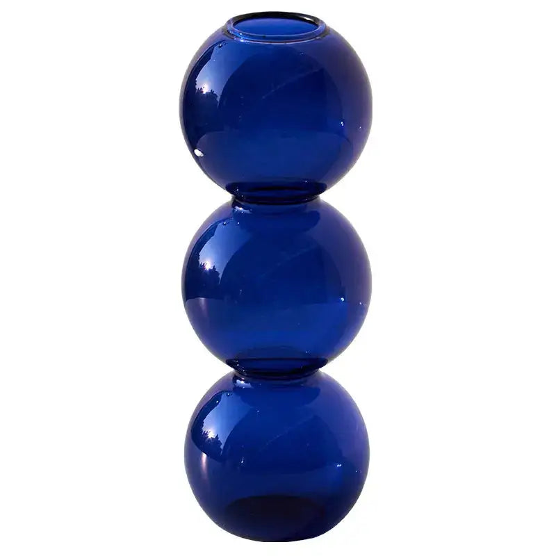 Deep cobalt blue nordic glass vase with three stacked spherical sections from decorbites home decoration gift collection