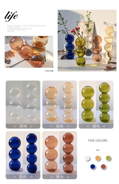 Stacked glass sphere nordic glass vases in translucent amber green blue and tea tones for home decoration gift