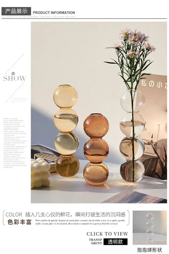 Stacked decorbites™ nordic glass vases in amber and clear hues with spherical translucent sections for home decoration gift