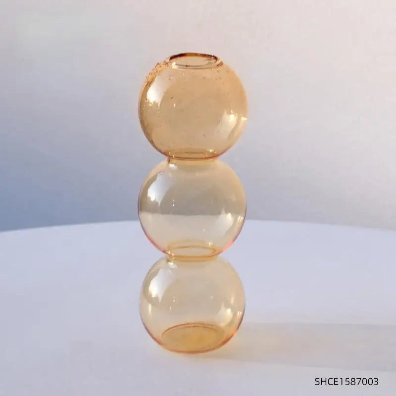 DecorBites™ nordic glass vase amber translucent with three stacked spherical sections for home decoration gift