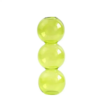 Translucent lime green nordic glass vase with three stacked spheres for home decoration by decorbites