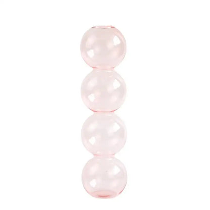DecorBites™ nordic glass vase in translucent pink composed of four stacked spherical segments for home decoration