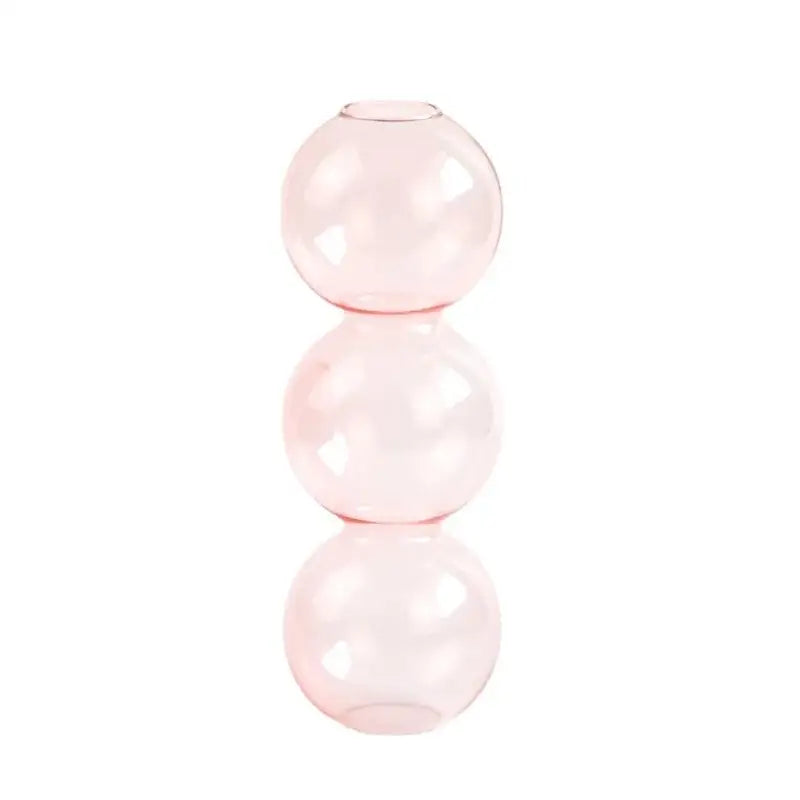 DecorBites™ nordic glass vase in translucent pink composed of three stacked spherical segments for home decoration
