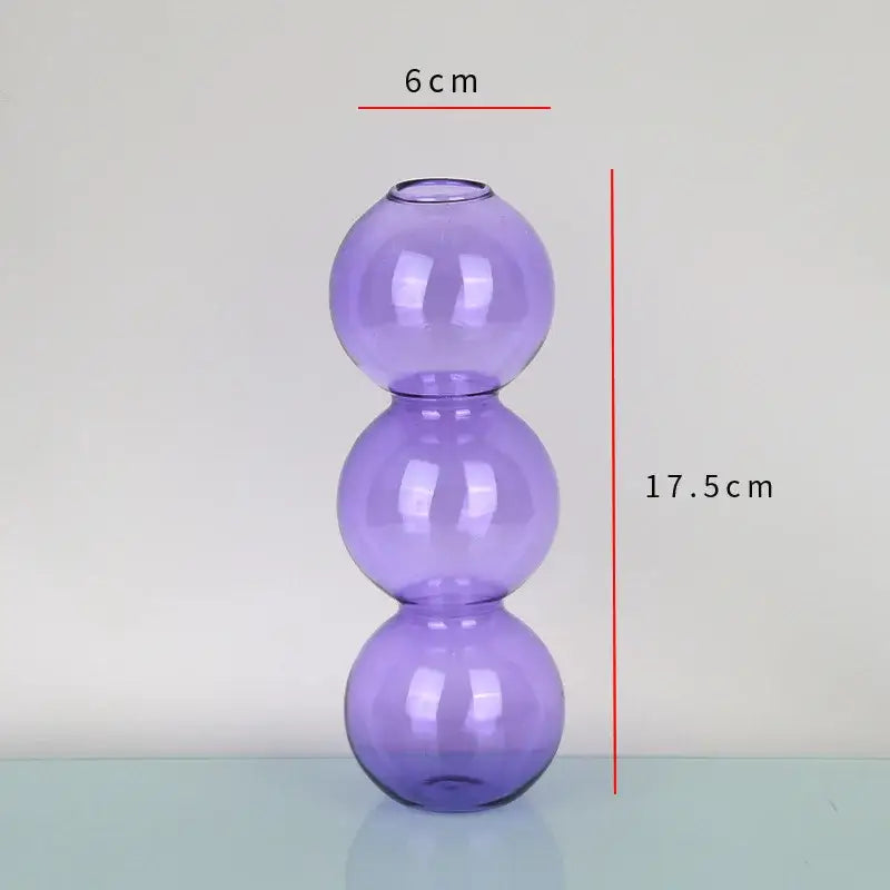 Decorbites™ nordic glass vase in translucent purple with three stacked spherical sections for home decoration gift