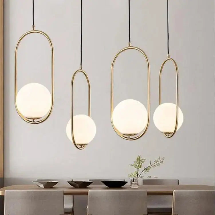 DecorBites™ nordic gold pendant light with sleek oval frames and frosted glass shade for modern interiors