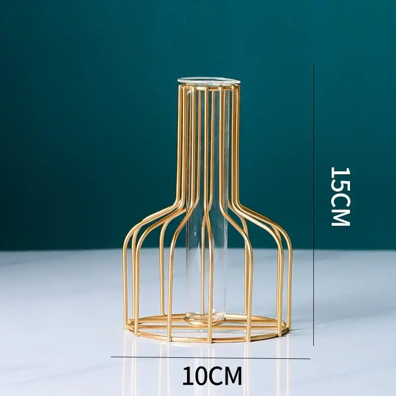 Nordic Golden Iron Hydroponic Table Vase - Gold - Vase