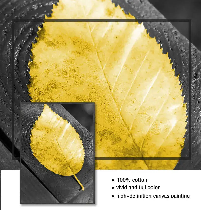 A vibrant yellow leaf printed on 100 percent cotton canvas in the DecorBites™ nordic landscape canvas set