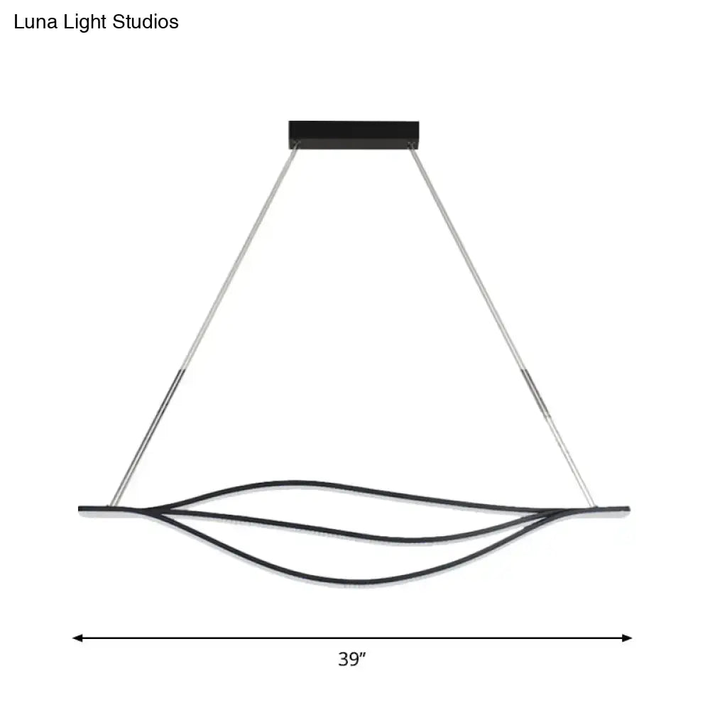 DecorBites™ Nordic LED black and silver linear pendant light with metallic leaf-like design and warm white led lightbulb