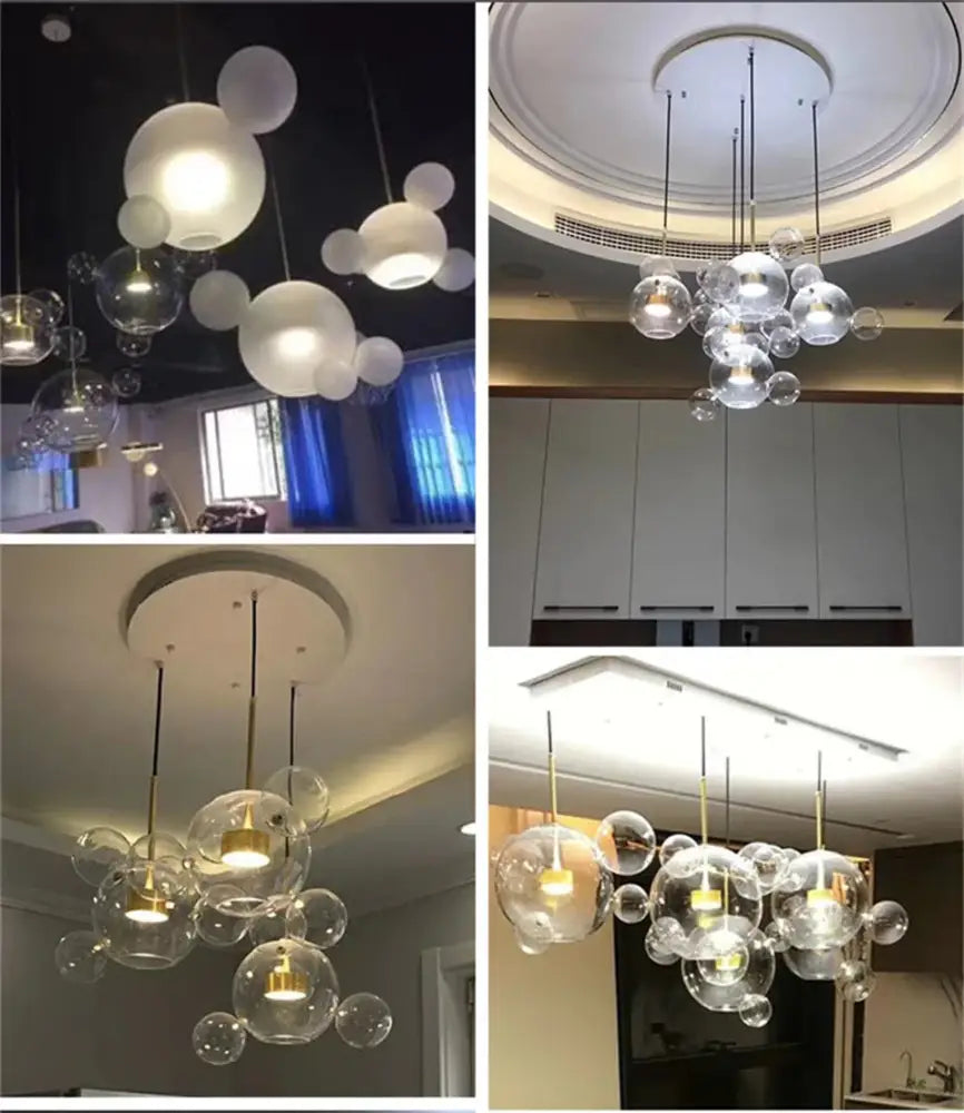 DecorBites™ Nordic LED bubble chandelier with clear glass bubbles and gold-toned fixtures for elegant home lighting decor led