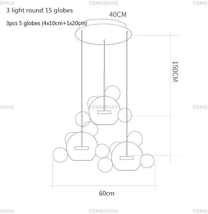 Modern decorbites™ nordic led bubble chandelier with 15 round glass globes in varying sizes for home lighting