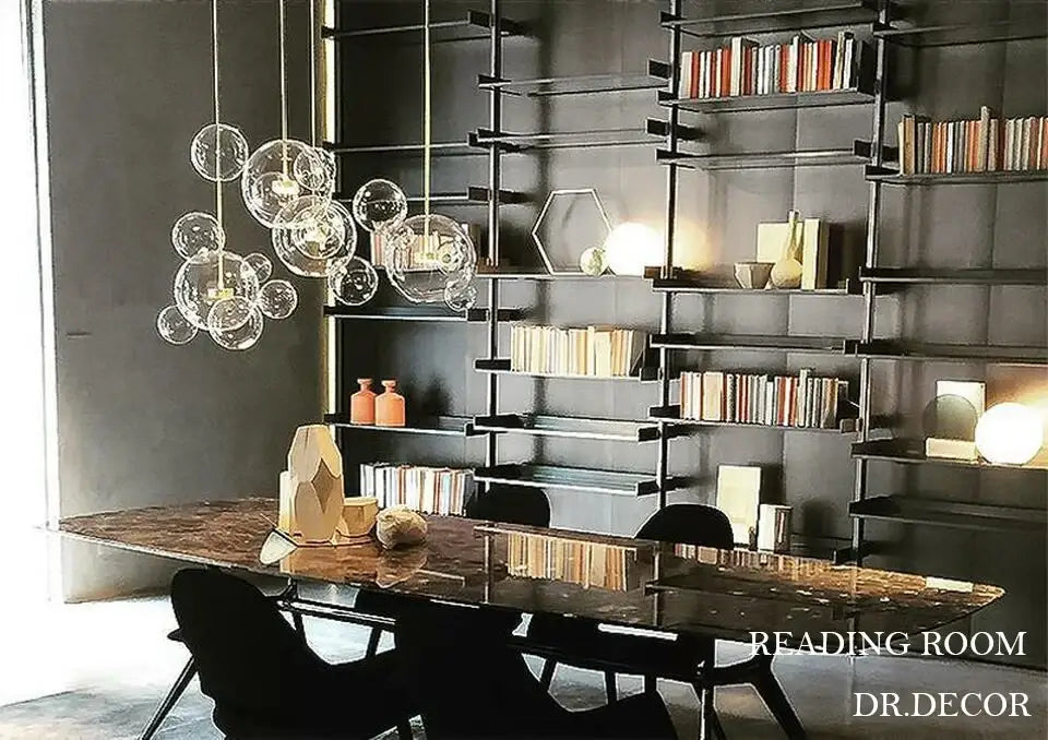 Decorbites™ nordic led bubble chandelier with clear glass spherical bulbs suspended by thin metallic cords for home lighting