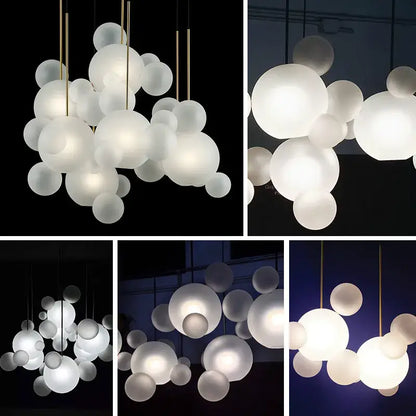Modern cluster pendant light with frosted glass spheres and gold-toned rods from decorbites nordic led bubble chandelier