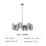 Gray DecorBites Nordic led ceiling chandelier with four curved u shaped iron and acrylic lamp heads for home decor