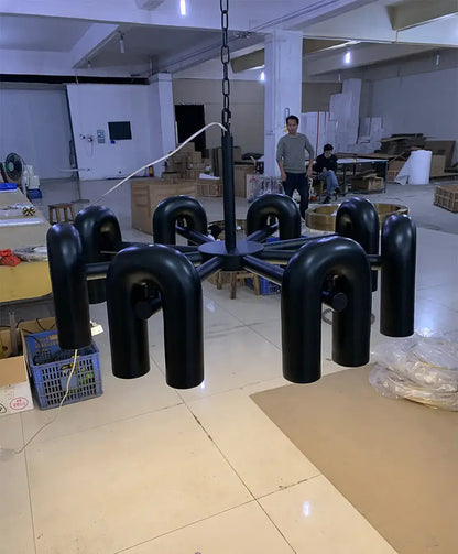 Decorbites™ nordic led ceiling chandelier with black matte metal finish and eight curved arms in modern geometric design