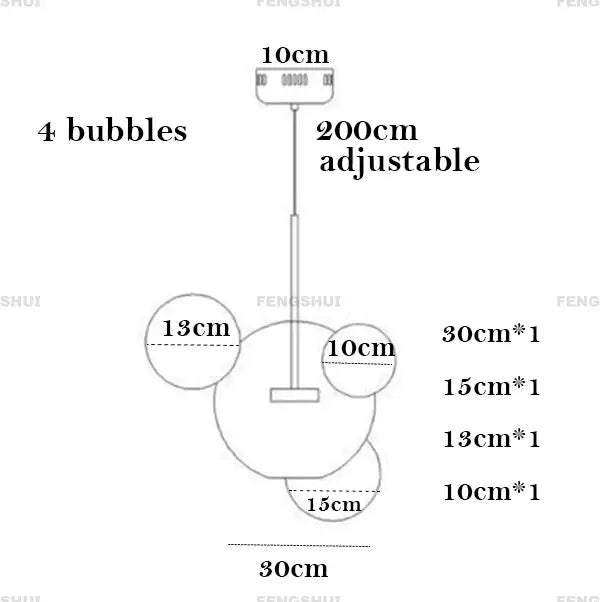 Adjustable DecorBites™ Nordic led chandelier with four bubble-shaped globes for modern living room decor led lighting