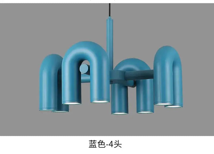 Blue nordic u shape led chandelier with four light fixtures for living room home decor by decorbites