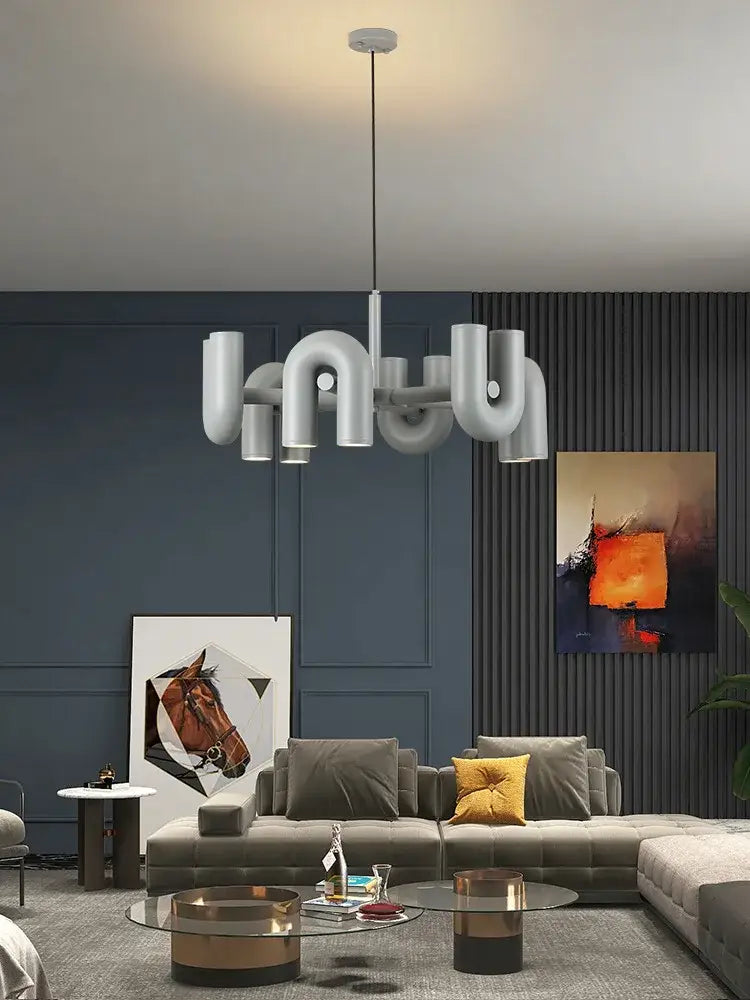 Modern white pipe-style DecorBites™ nordic u shape LED chandelier with sleek industrial design for living room home decor