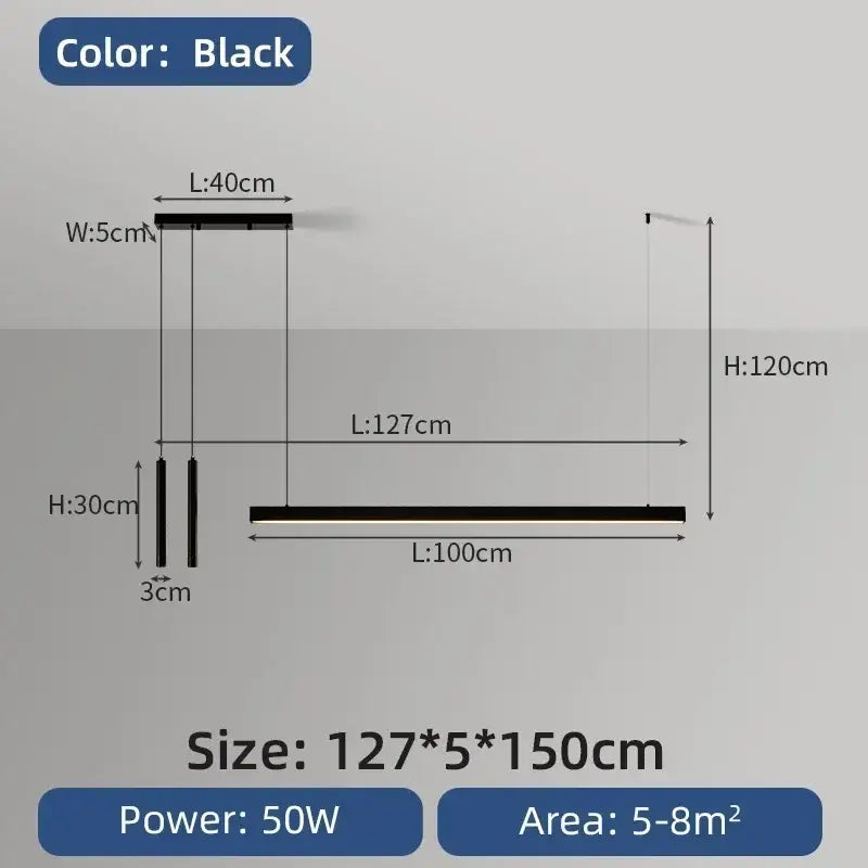 Black modern minimalist nordic led chandelier with sleek linear design and slim vertical rods by DecorBites for home lighting
