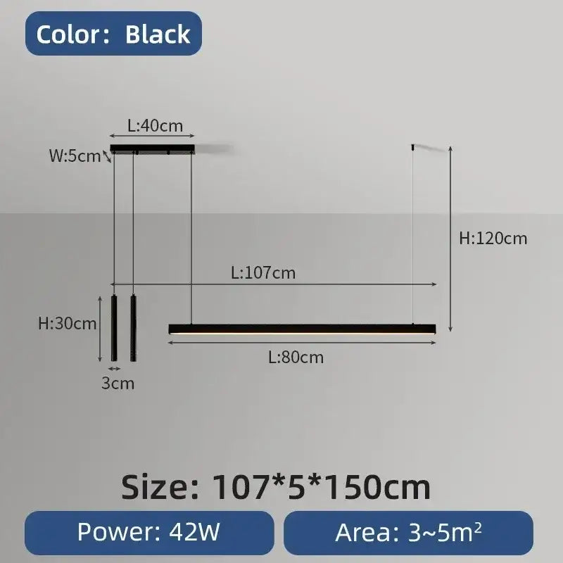 Black modern minimalist decorbites™ nordic led chandelier with sleek linear design and slim hanging rods for home lighting