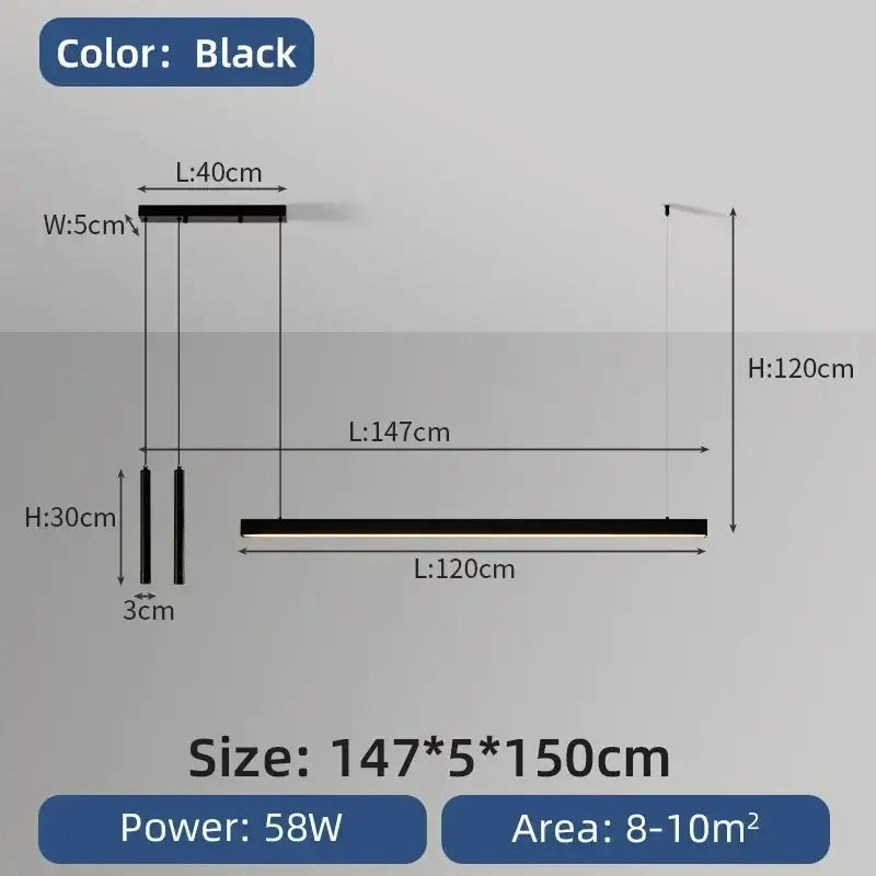 Black modern minimalist nordic led chandelier with sleek linear design and slim profile for home lighting by DecorBites™