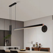 Black rectangular nordic led chandelier with minimalist design and subtle wood accent for home lighting by DecorBites