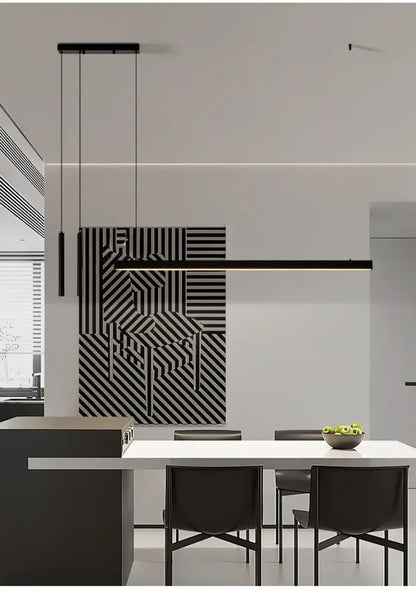 Black and white geometric abstract wall art with bold diagonal stripes complements decorbites™ nordic led chandelier
