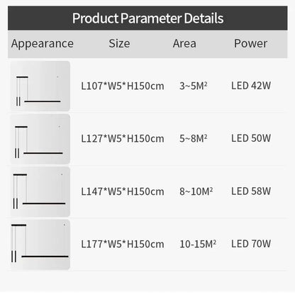 DecorBites™ nordic led chandelier with rectangular design and adjustable lengths from 107 to 177 cm for home lighting