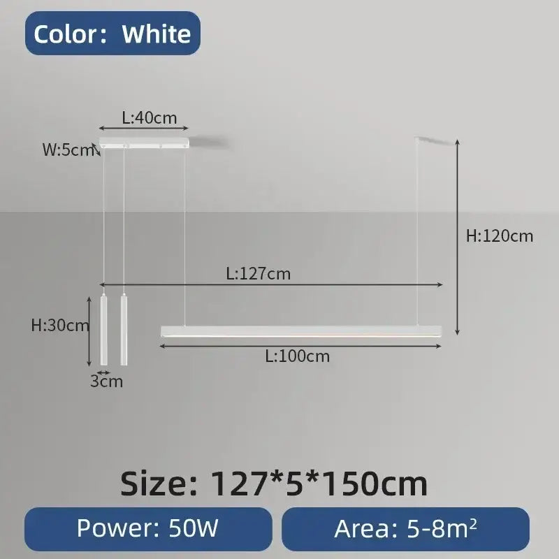 White minimalist linear nordic led chandelier with sleek modern design and slim profile for home lighting