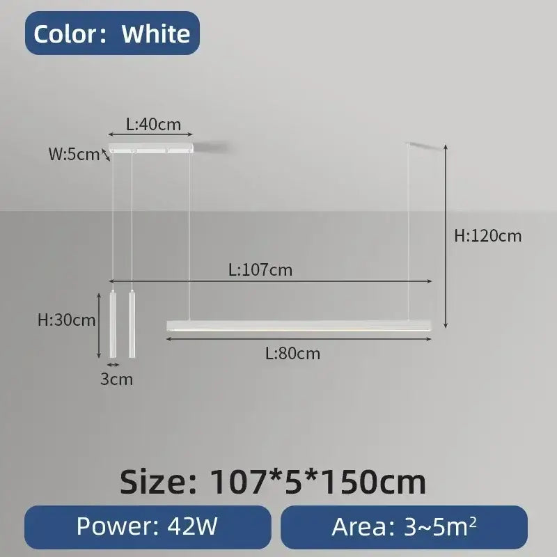 White modern minimalist nordic led chandelier with sleek linear design and slim vertical elements for home lighting