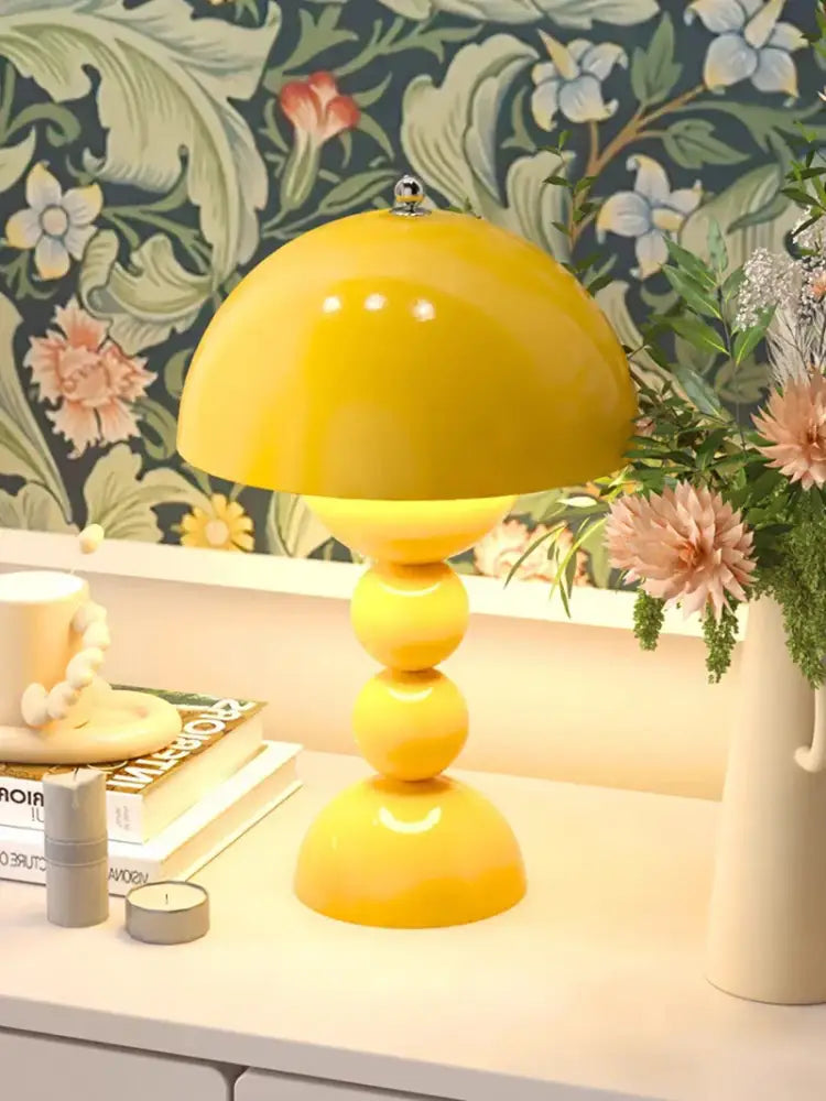 Vibrant yellow decorbites nordic led usb dimmable mushroom-shaped table lamp with glossy finish and stacked spherical base
