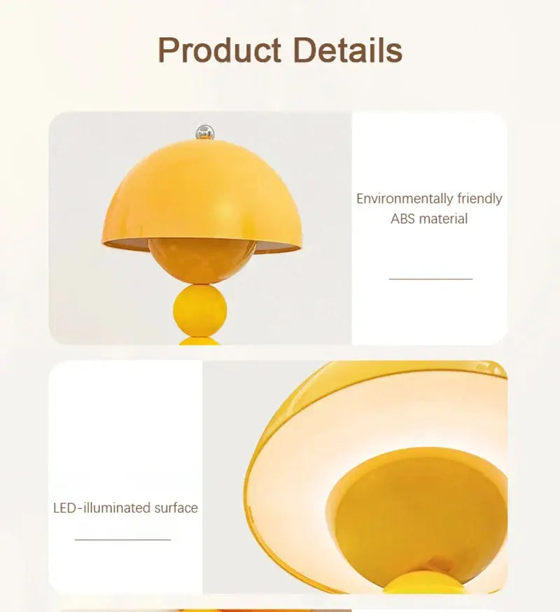 Vibrant yellow decorbites™ nordic led usb dimmable table lamp with smooth glossy abs plastic and led-illuminated surface