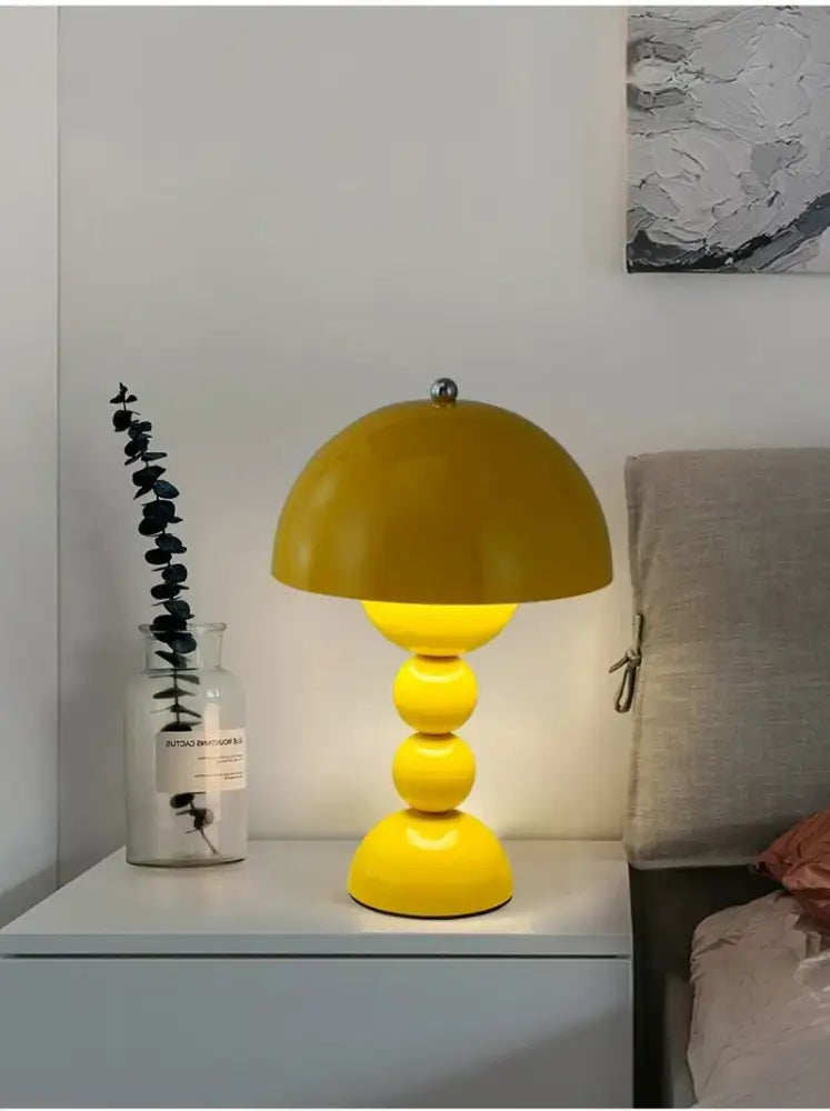 Vibrant yellow decorbites™ nordic led table lamp with glossy finish usb dimmable stacked spherical base for bedside use