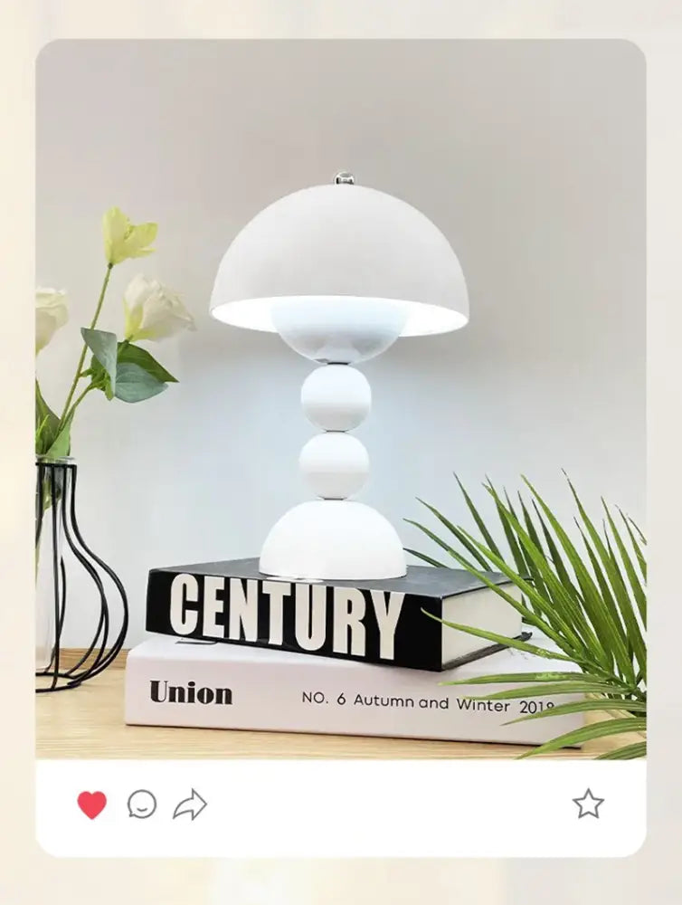 White ceramic table lamp with dome shade and stacked spherical bases nordic led usb dimmable for bedroom decor