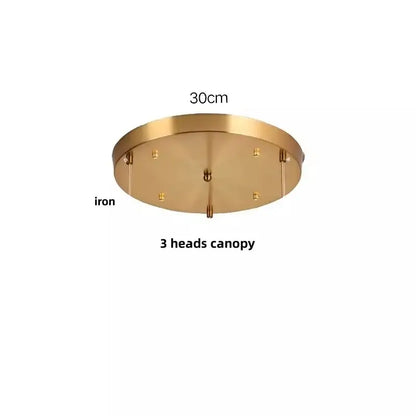 Gold-finished iron ceiling canopy with 30cm diameter and three mounts for decorbites led pendant light chain cord