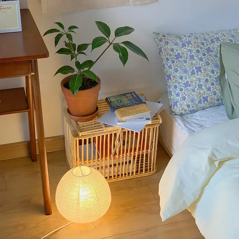 DecorBites™ Nordic LED table lamp with warmly glowing spherical paper lantern for bedroom and living room decor