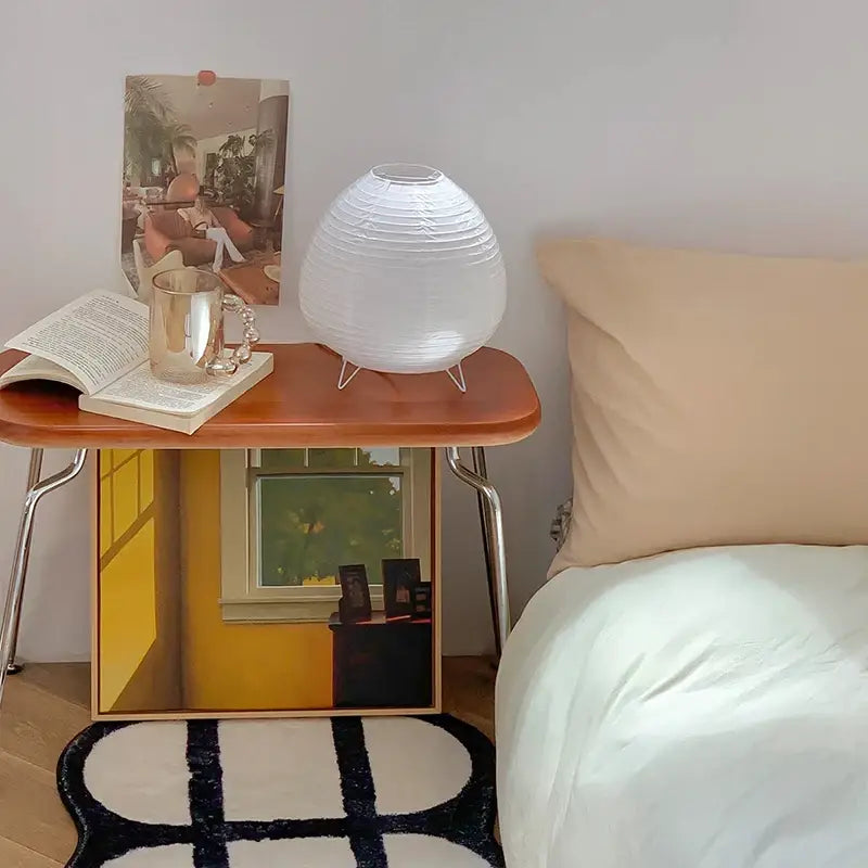 DecorBites™ nordic white paper lantern led table lamp with ribbed texture and three metal legs for home decoration