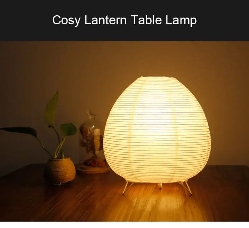 Decorbites™ nordic led table lamp with warm white paper lantern shade and slender metal legs for bedside or study use