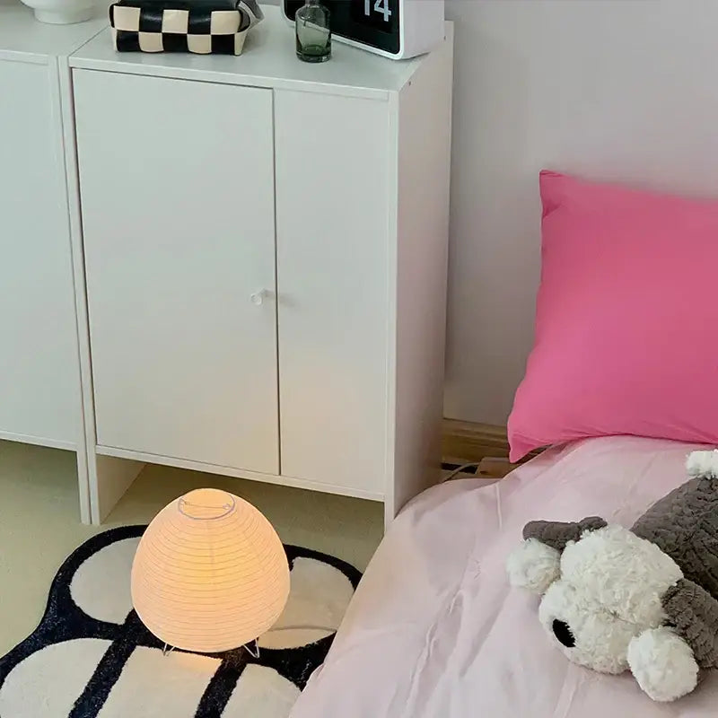 Warm glowing spherical paper lantern led table lamp by decorbites for bedside and living room lighting