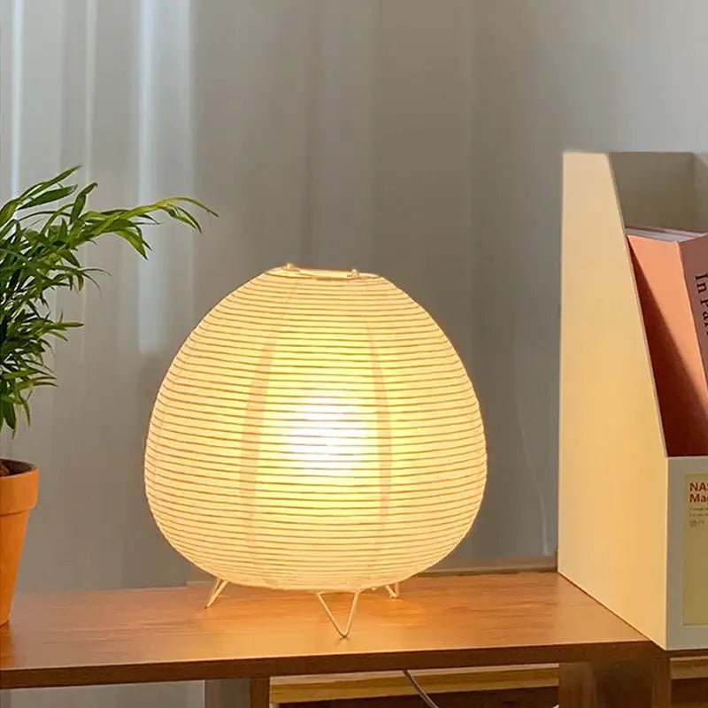 Decorbites™ nordic led table lamp with warmly glowing spherical paper lantern and delicate wire legs for interior lighting