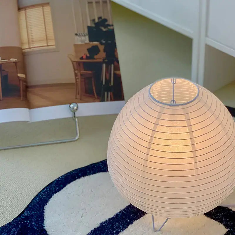 DecorBites™ nordic led table lamp with warm glowing paper lantern shade and subtle horizontal ridges for home decor