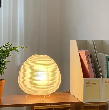 Decorbites™ nordic led table lamp with warm glowing ribbed egg-shaped paper shade and delicate wire legs for home decor