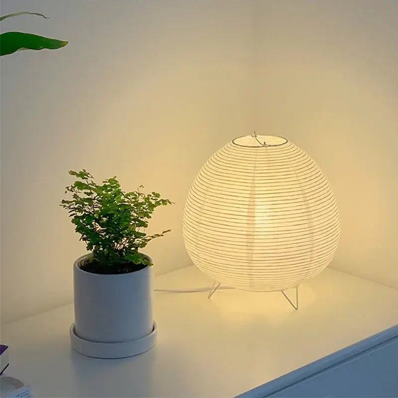 DecorBites Nordic led table lamp with warmly glowing spherical paper lantern and minimalist metal stand for home decor