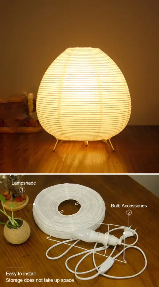 Warmly glowing white paper led table lamp with minimalist tripod base decorbites™ nordic style for home decor
