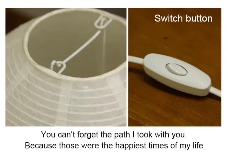 White paper lantern led table lamp with wire hanging loop and oval white switch button for bedside use